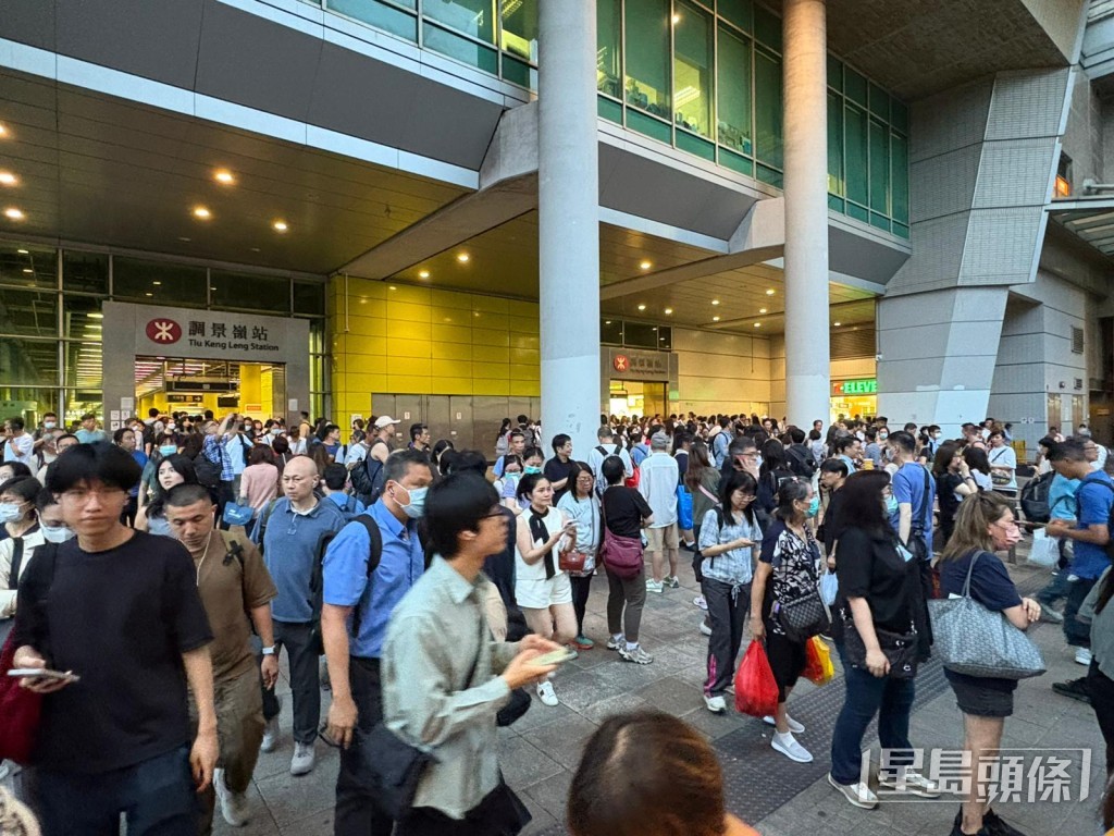 調景嶺站外目測最少有逾300人。黃子龍攝 調景嶺站外目測最少有逾300人。黃子龍攝