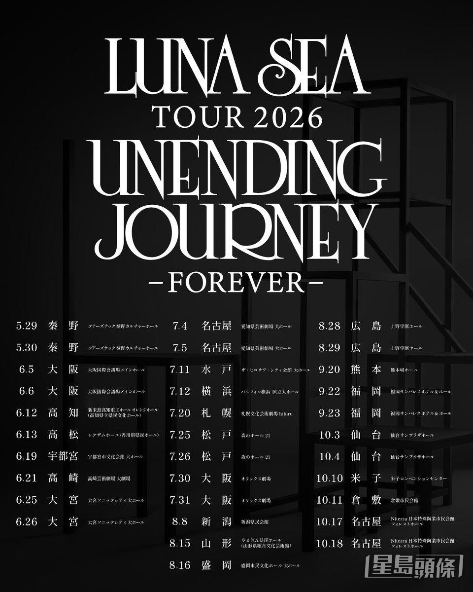 Luna Sea昨宣布5月起再舉行新巡唱，以真矢家鄉秦野為首站。