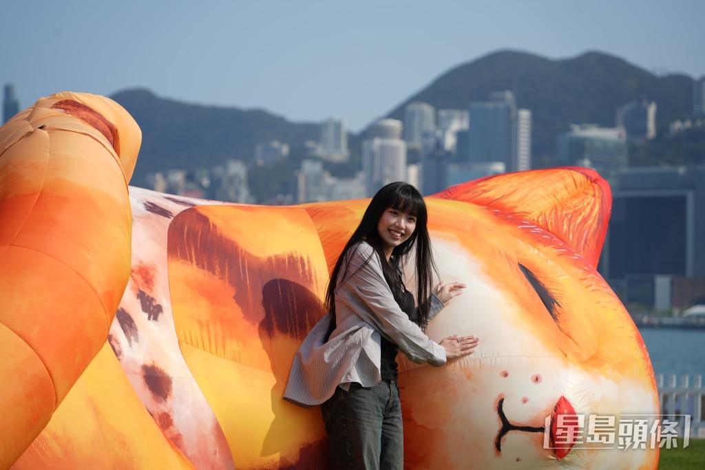 三隻巨型貓咪造型的互動藝術裝置《夢遊喵境》。