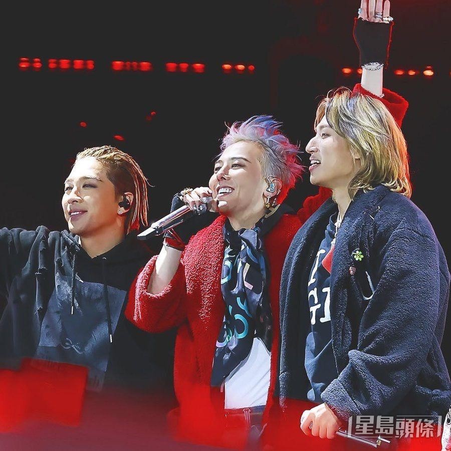 BIGBANG只有（左起）太陽、GD及大聲3名成員回歸，並未有之前傳聞的T.O.P會重返BIGBANG。