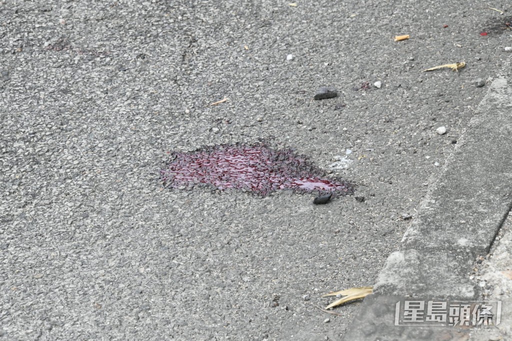 現場遺下一灘血迹。 現場遺下一灘血迹。