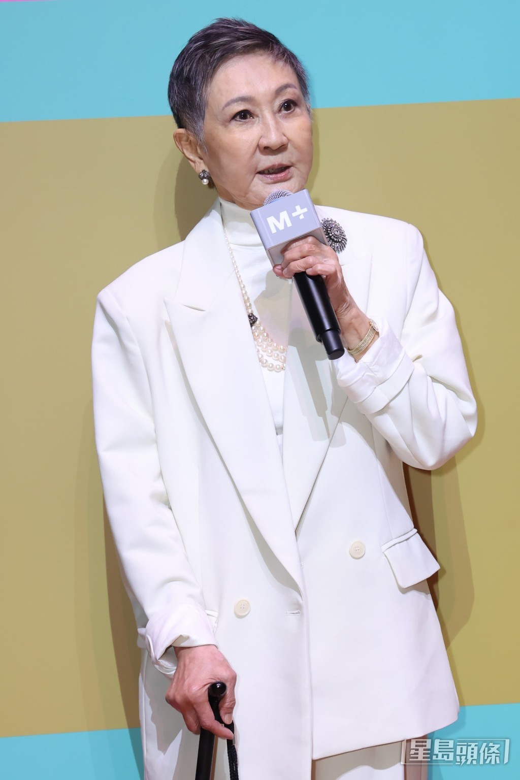 施南生撐着拐杖拍照。 施南生撐着拐杖拍照。