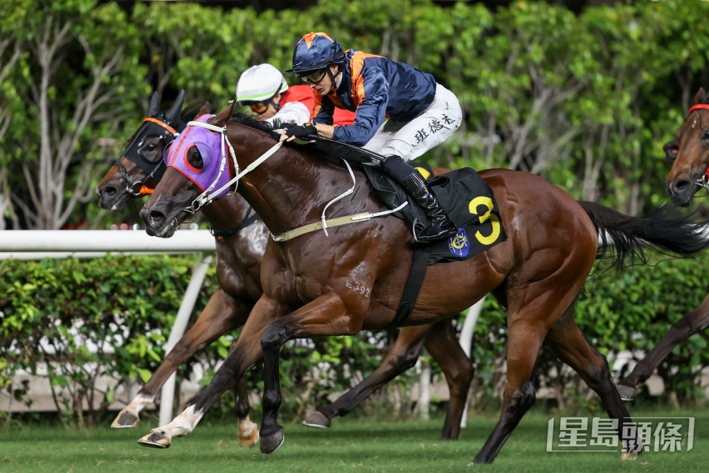 「狀元及第」在班德禮胯下勝出跑馬地賽事。 「狀元及第」在班德禮胯下勝出跑馬地賽事。 
