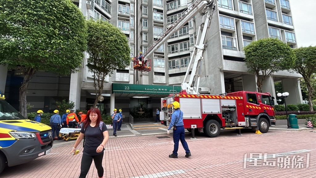 消防升起升降台進行拯救。林思明攝 消防升起升降台進行拯救。林思明攝