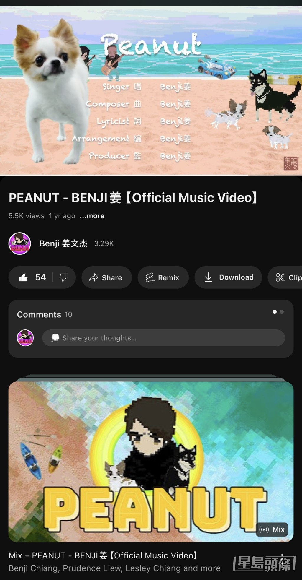 錫到Peanut燶的Benji，為愛犬寫歌兼製作埋MV。