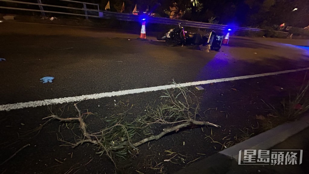 大埔电自行车撞塌树,38岁铁骑士送院亡。蔡楚辉摄 大埔电自行车撞塌树,38岁铁骑士送院亡。蔡楚辉摄