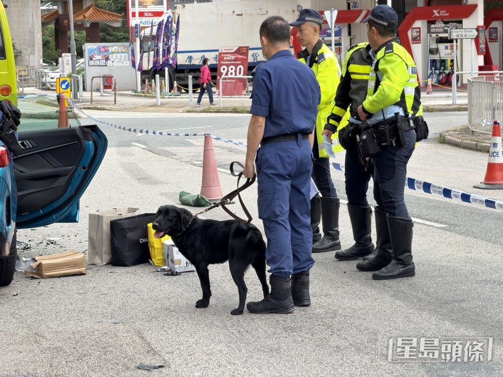 緝毒犬到場搜車。 緝毒犬到場搜車。