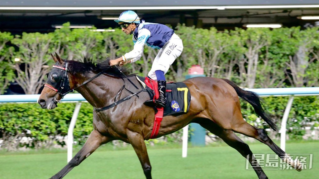 「捷足奔馳」上仗谷草同程在田泰安胯下,以三個多馬位彈甩對手贏馬。 「捷足奔馳」上仗谷草同程在田泰安胯下,以三個多馬位彈甩對手贏馬。