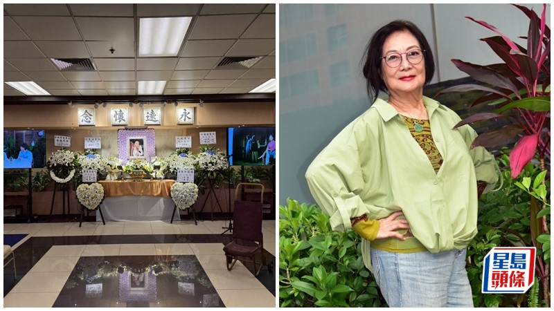 梁珊設靈丨靈堂淡雅紫玫瑰圍繞遺照露親切笑容 設大電視播生前花絮重溫半生演藝路