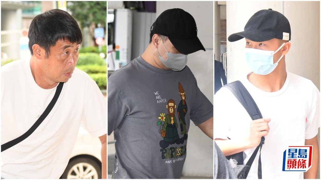 左起被告招重文、何思漢及梁羿童，今早出席東區法院首次提堂，各人獲准保釋候訊。何君健攝