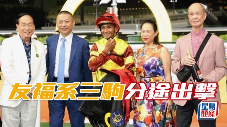 本周末沙田賽事，「友福」系三駒分頭出擊，全力為蘇永強 (右) 爭取佳績。