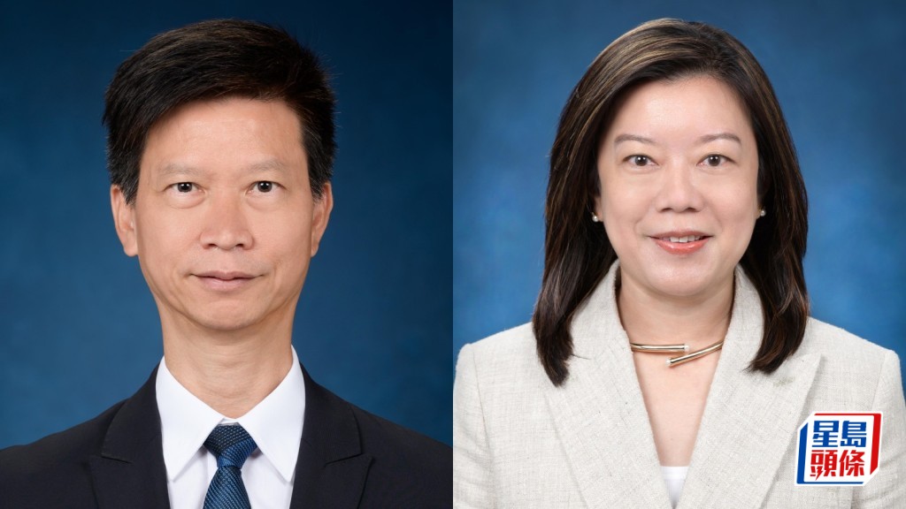 黃偉綸妻陳穎韶(右)7月升任教育局常秘，許澤森(左)接任勞工處長。