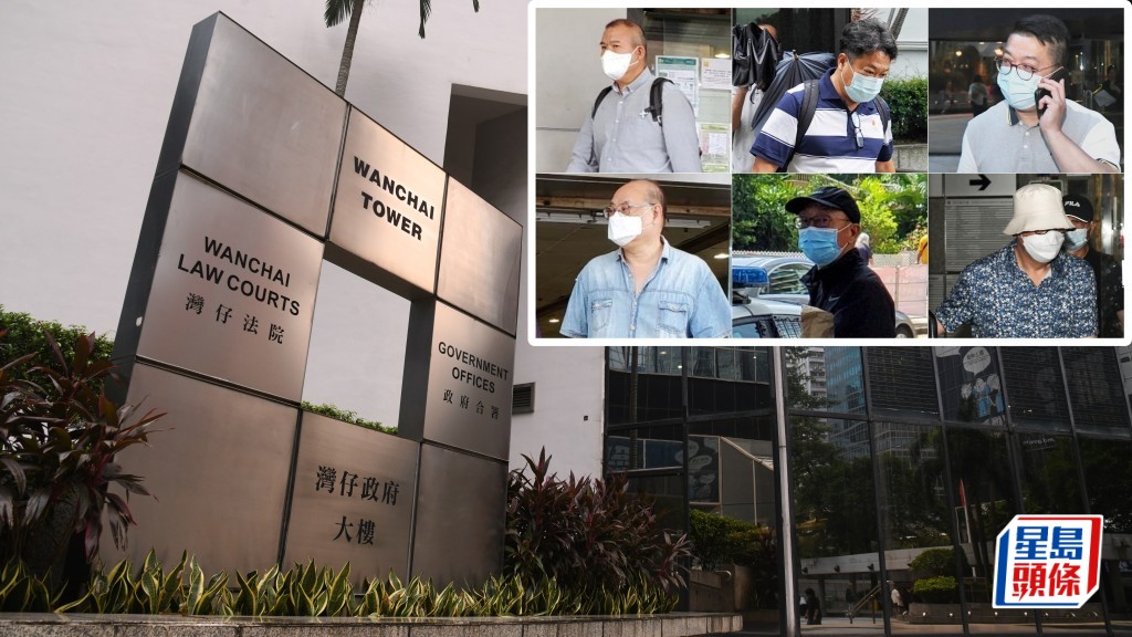 食環小販主任串謀行為失當案其中6名被告,上排左至右羅世華、李達釗和戴焯輝;下排左至右麥偉忠、鄧永平和陳江松。資料圖片