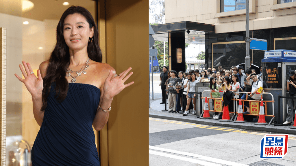 全智賢閃現中環6分鐘任影盡展親民魅力  深藍Tube Dress現健康膚色  近百名粉絲圍觀