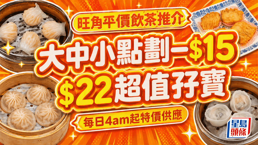 旺角平價飲茶推介！酒樓大中小點劃一$15/$22超值孖寶點心 每日4am起特價供應