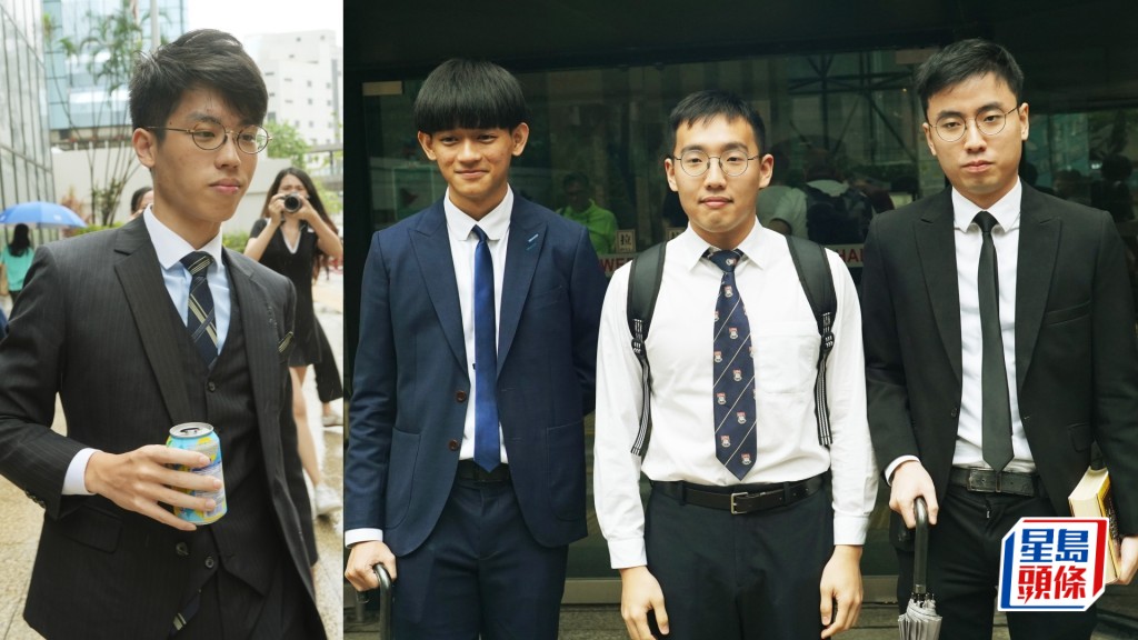 4名上訴人左起張敬生、杜林丞亨、郭永皓及容頌禧上訴得直，刑期由2年改為15個月。資料圖片