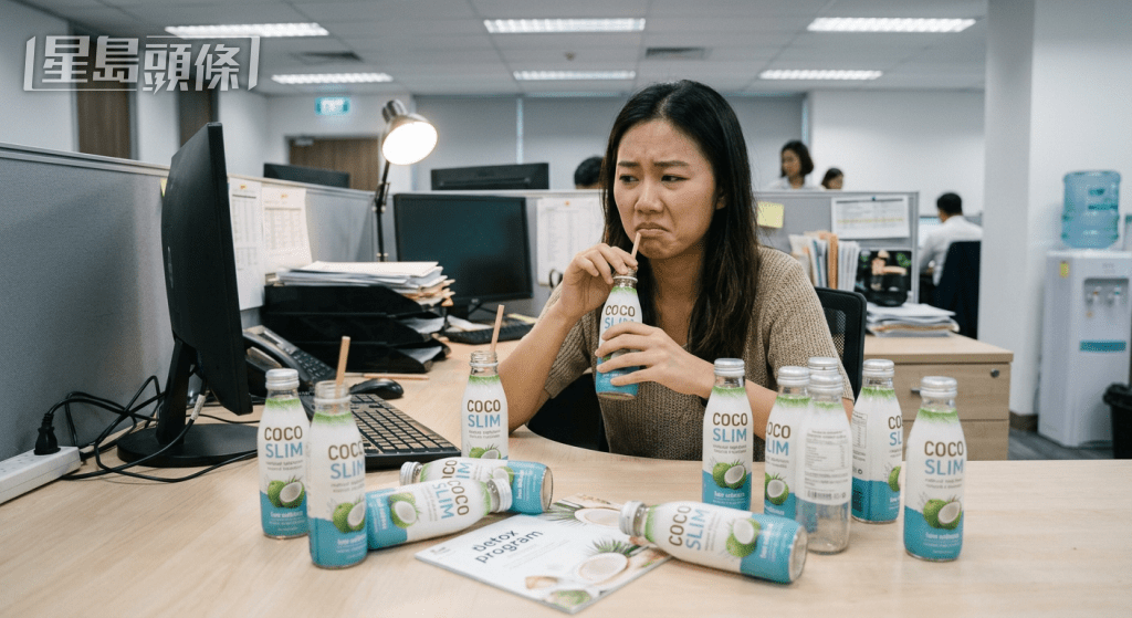 小玫听信传言以为饮椰子水可以极速减肥及消除全身水肿,信以为真的她回家后便开始实行“椰子水减肥法”,每日平均喝下大约1000毫升的椰子水。(AI生成图片) 小玫听信传言以为饮椰子水可以极速减肥及消除全身水肿,信以为真的她回家后便开始实行“椰子水减肥法”,每日平均喝下大约1000毫升的椰子水。(AI生成图片)