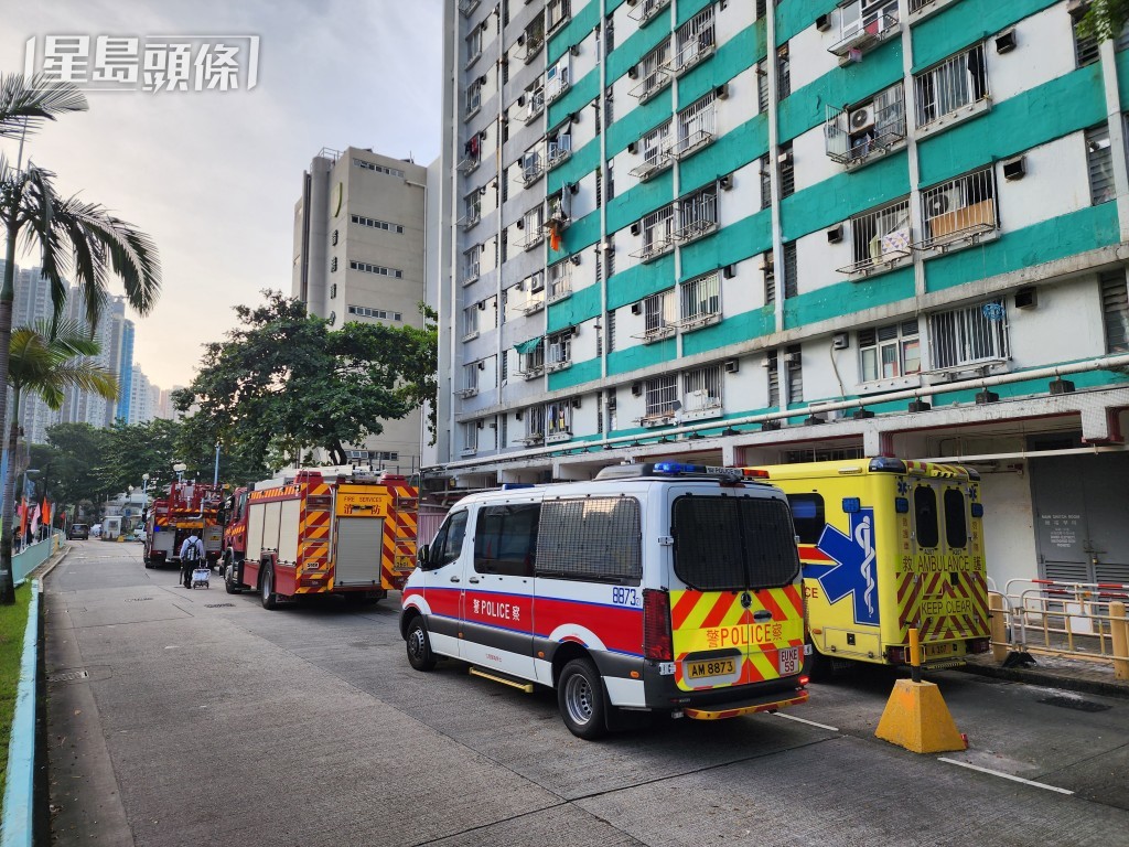 警車及消防車到場。黎志偉攝
