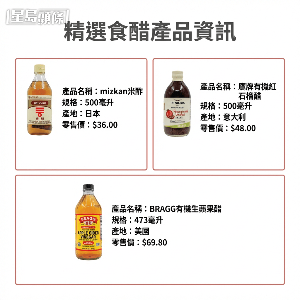 10款安全醋類名單（附價錢）