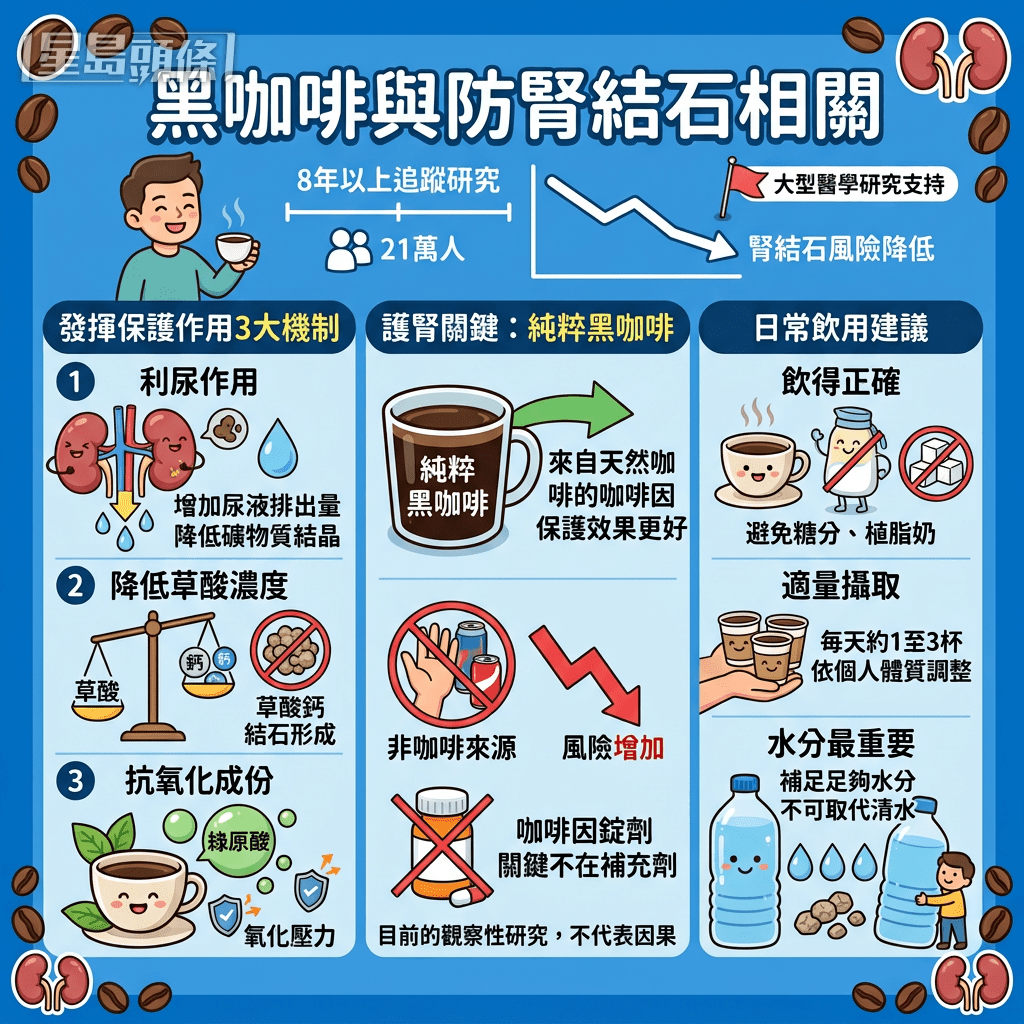 黑咖啡發揮保護作用3大機制 助降尿液中草酸濃度 黑咖啡發揮保護作用3大機制 助降尿液中草酸濃度