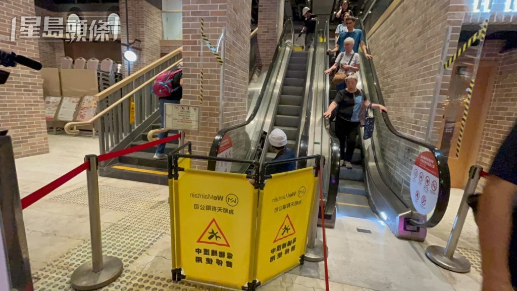 涉事扶手電梯被圍封進行維修。楊偉亨攝 涉事扶手電梯被圍封進行維修。楊偉亨攝