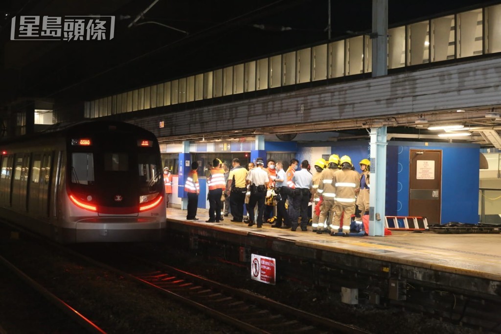 男子在大圍站金鐘方向月台跳軌遭撞斃。黎志偉攝 男子在大圍站金鐘方向月台跳軌遭撞斃。黎志偉攝