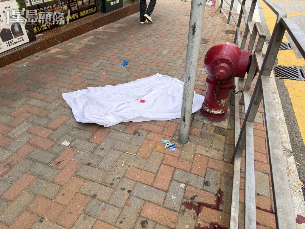 地上遺下染血白布及數個晾曬夾。