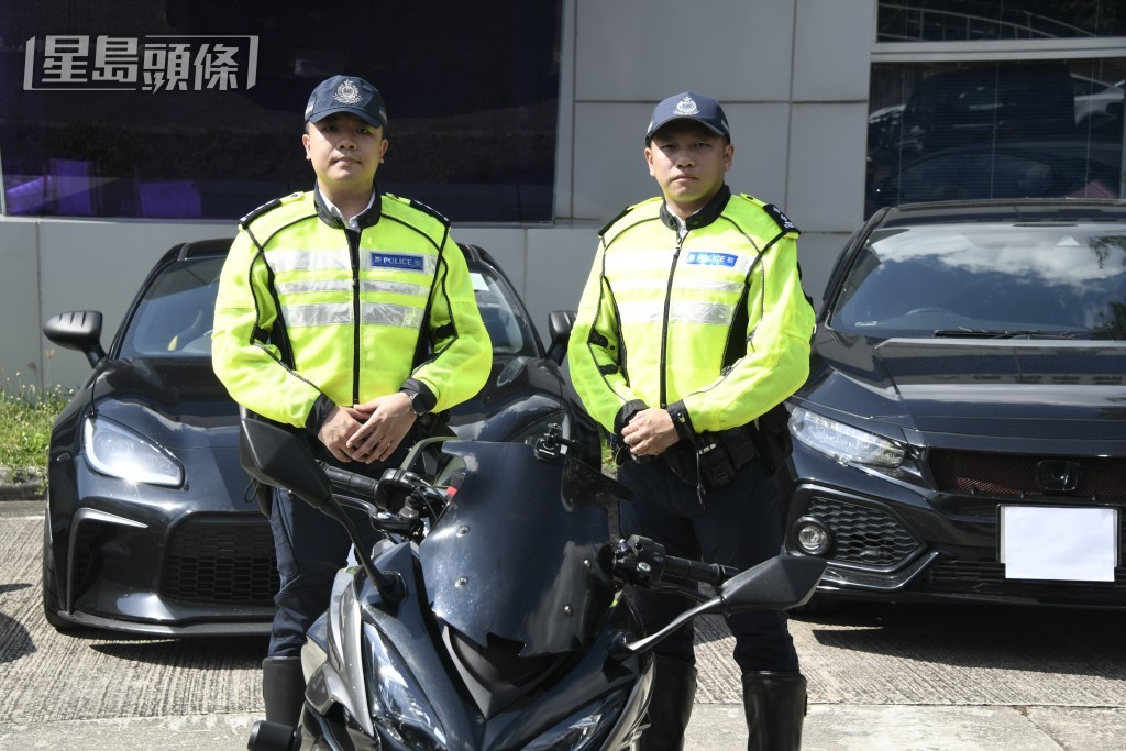 新界北總區交通部執行及管制組總督察吳慶昌(左)及高級督察張展鴻。 新界北總區交通部執行及管制組總督察吳慶昌(左)及高級督察張展鴻。
