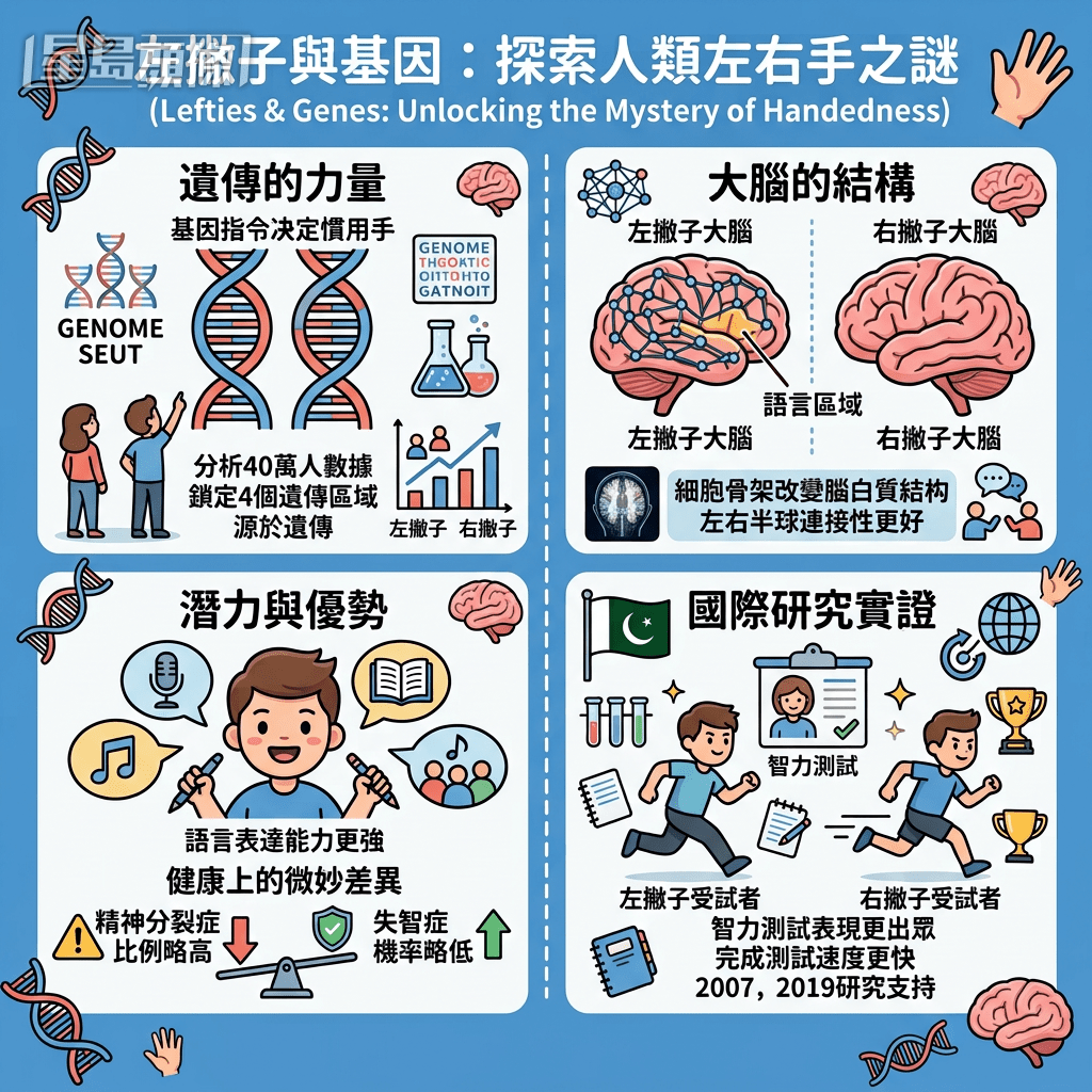 基因指令決定左右手偏好 大腦語言區域因此更具優勢
