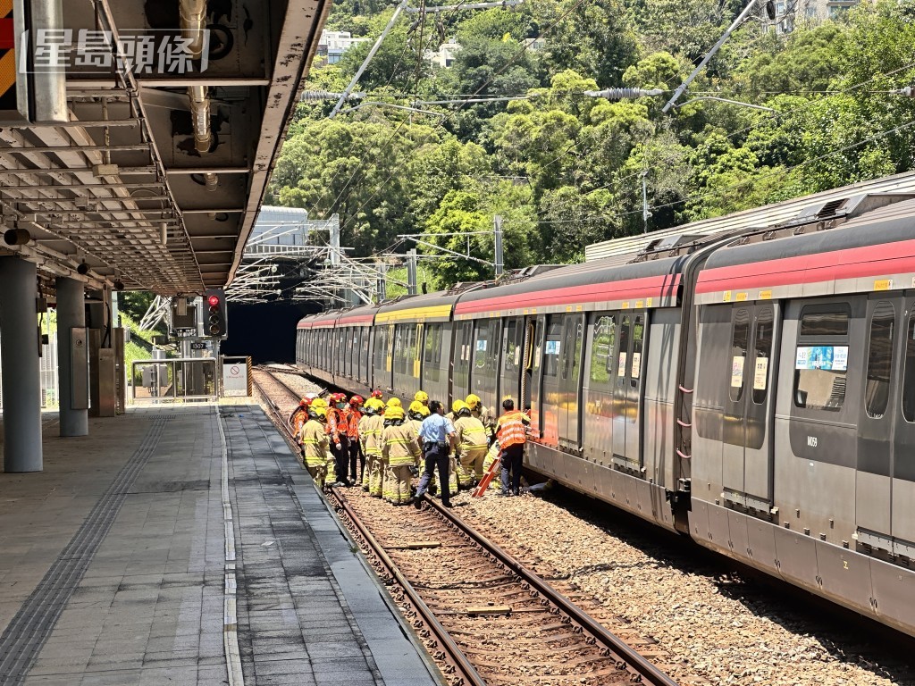 九龍塘站有人進入路軌範圍，消防員進行救援。梁國峰攝