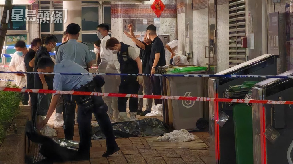 大批警員在場調查。 大批警員在場調查。