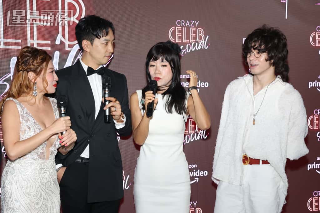 曾比特（右）出席劉晨芝擔任製作人兼主角的英語真人騷《瘋狂名人社交》祝捷會。
