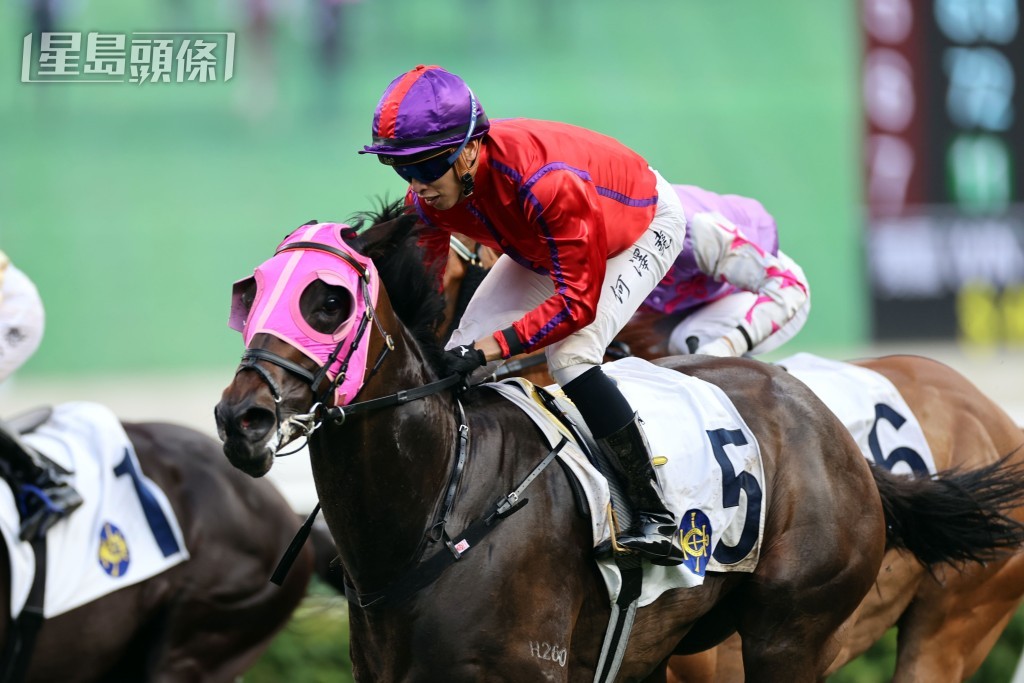 何澤堯憑「好勁力」贏得他今日在沙田的第二場頭馬。 何澤堯憑「好勁力」贏得他今日在沙田的第二場頭馬。