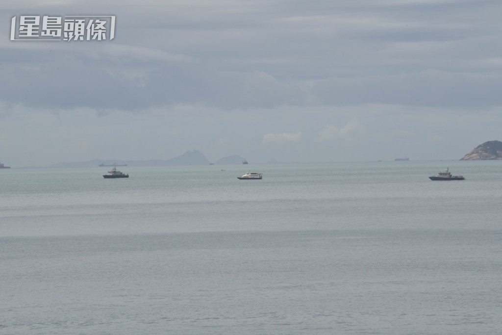 政府人員在深水灣、熨波洲及海洋公園對開海面搜索鯨蹤。楊偉亨攝
