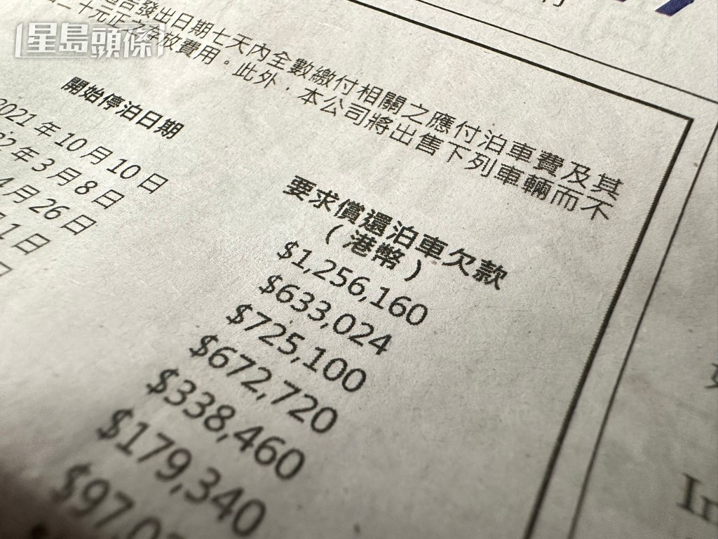 欠款最多的是一部福士，2021年10月10日起停泊在皇室堡，欠款1,256,160元。