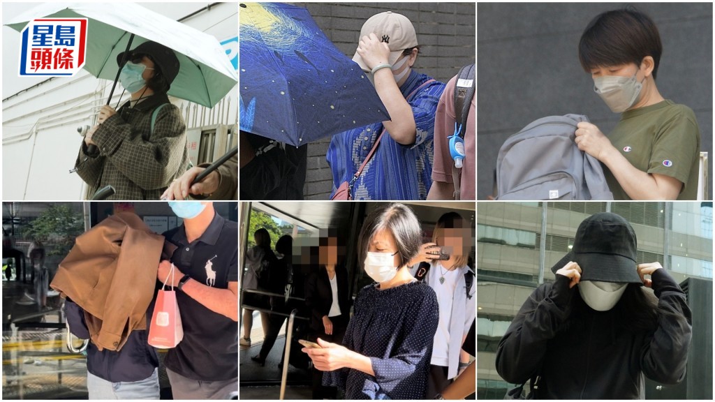 左上至右為被告黃潔瑩、伍家穎、鄧月媛，左下至右梁曉彤、梁善儀及陳信興。資料圖片