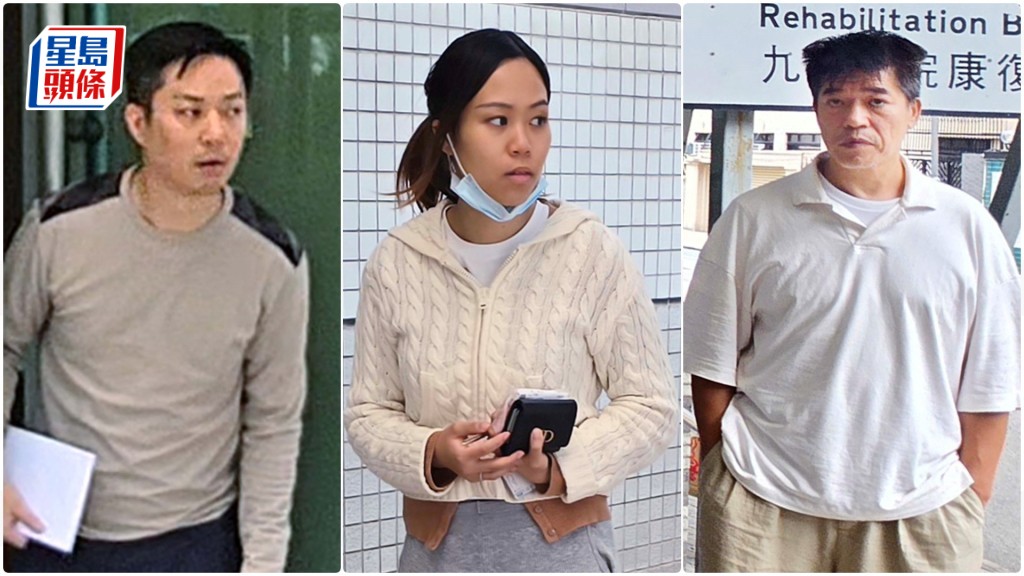 左起被告張偉信、麥潤珊和劉劍明，連同美俊楠、黃添富5人齊被控盜竊73公斤金條。王仁昌攝