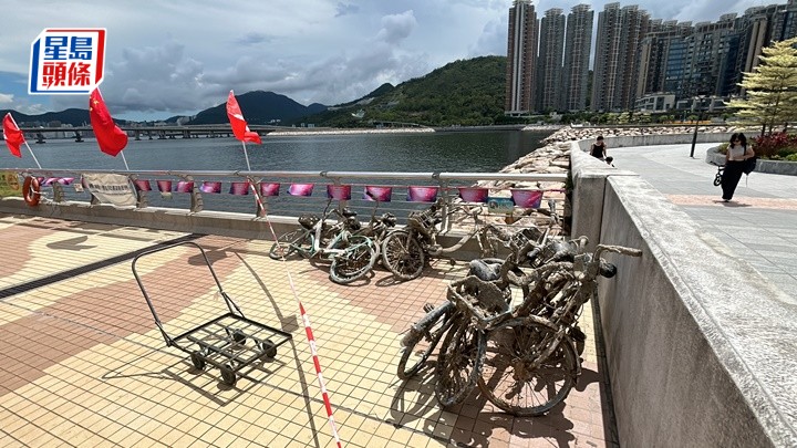 吊上岸的單車滿佈泥濘。 林思明攝