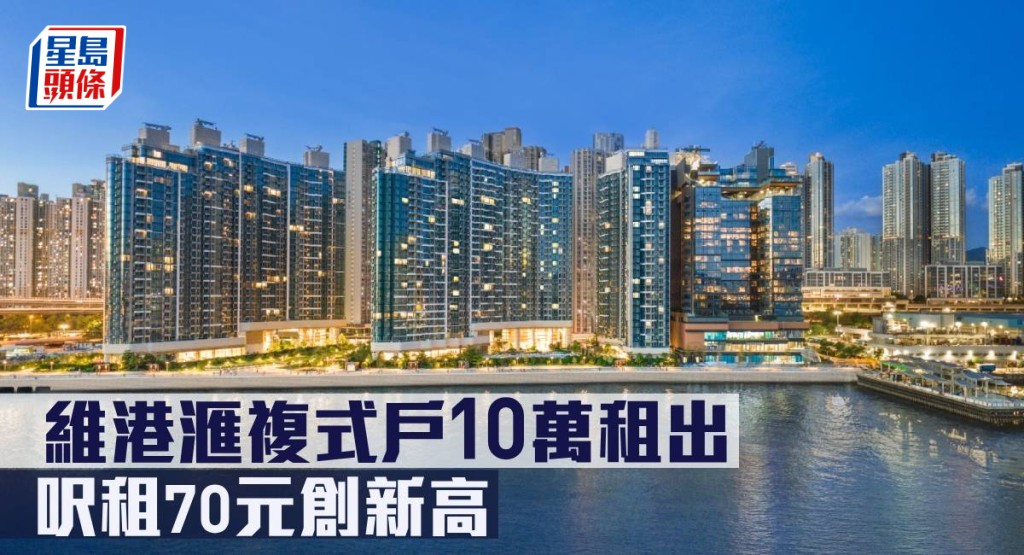 維港滙複式戶10萬租出,呎租70元創新高。