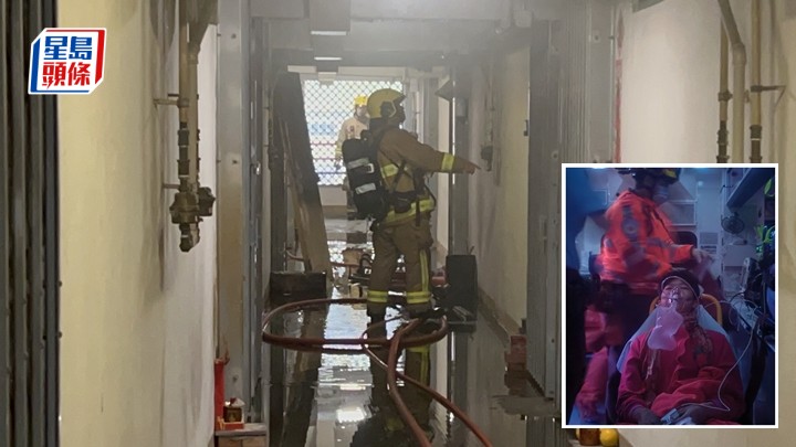 消防員將火救熄，一名14歲少年吸入濃煙不適送院。楊偉亨攝