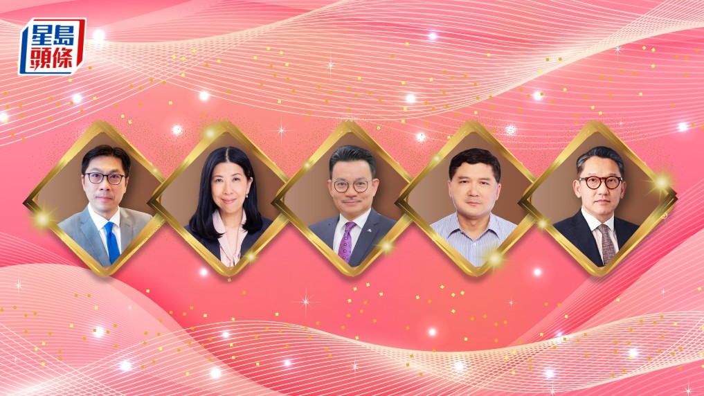 獲新委任為城大校董會成員的人士，包括何志豪（左起）、陳韻湘、莊子雄、高拔陞及駱偉德。城大提供