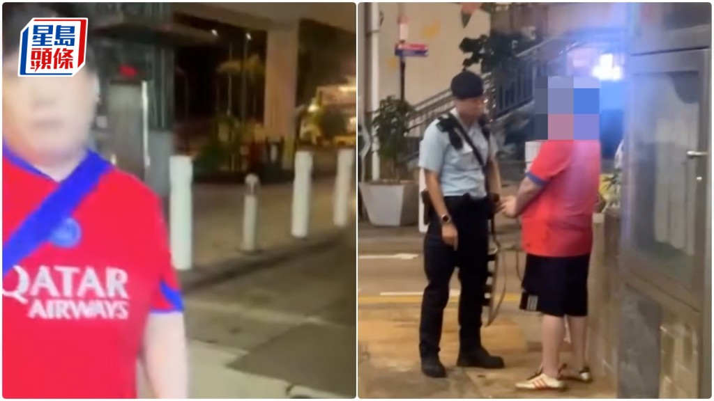 网上影片可见途人救下女事主后拍摄现场情况，以及警方接报到场向被告问话。Threads@_fatcheung_ 影片截图