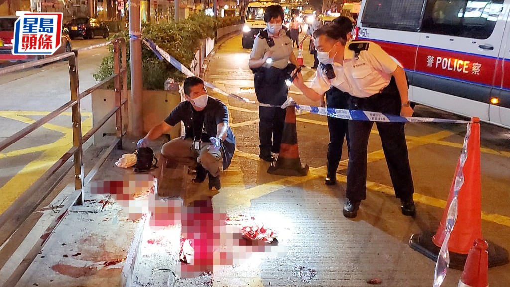 死者Fayzan Ali當日被當街追斬，最後身中多刀斃命，案發現場遺下大灘血跡。資料圖片