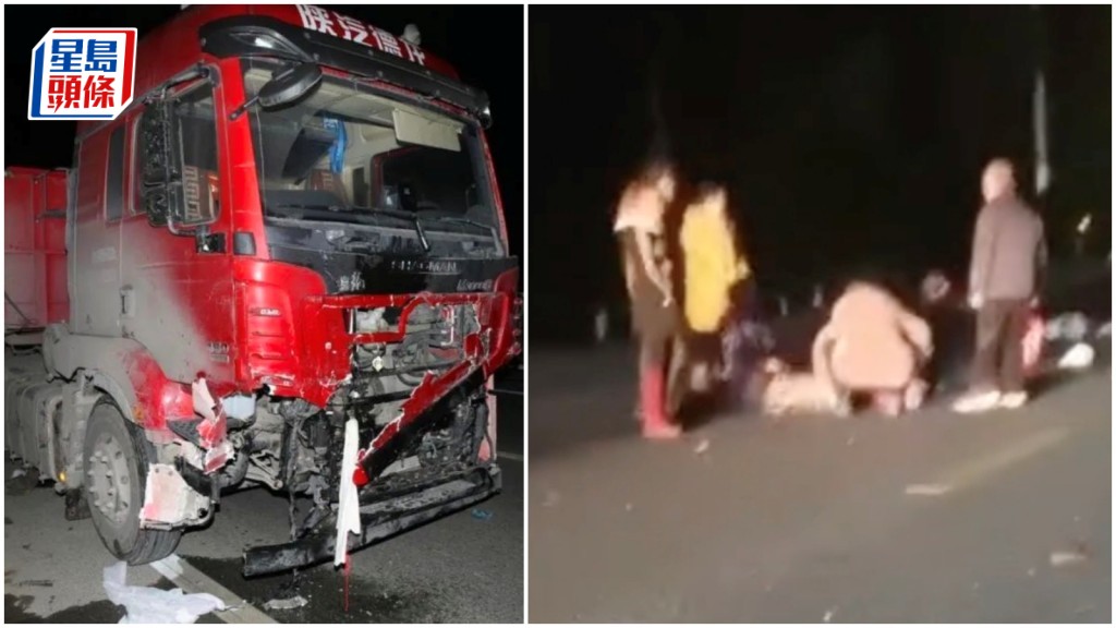 肇事貨車嚴重超載,佔路「路祭」民眾也沒有安全措施。