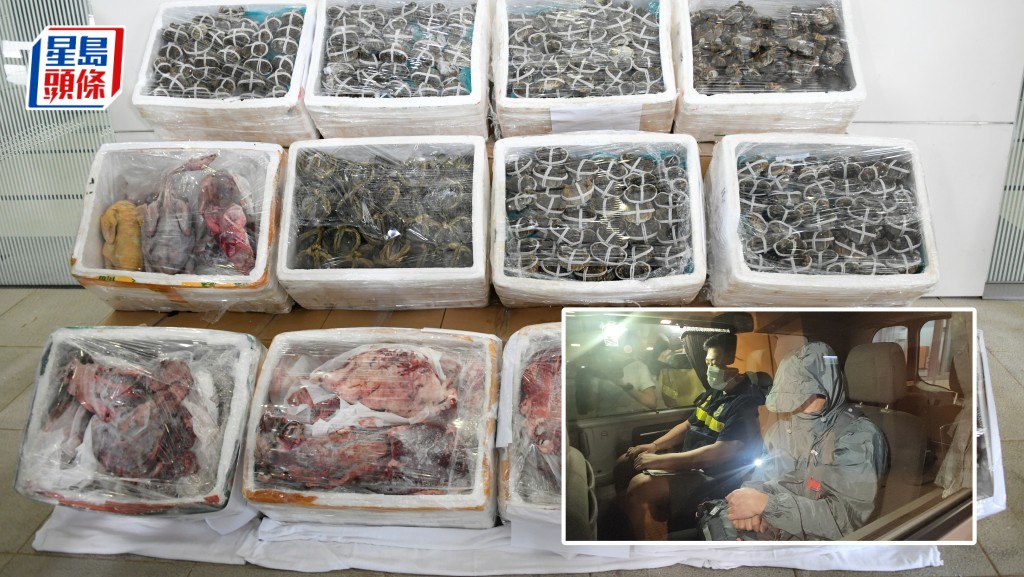 海關打擊非法走私食物行動,偵破6宗走私及非法進口受規管食品案,共檢獲市值20萬元食品。小圖為被捕人之一