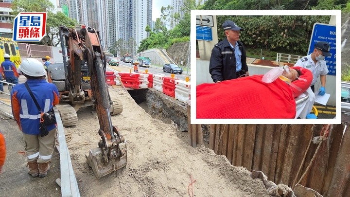 工人墮坑受傷送院。蔡楚輝攝