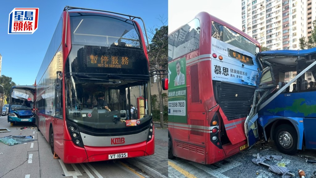 新清水灣道近彩雲邨旅遊巴九巴相撞 初步7傷包括兒童