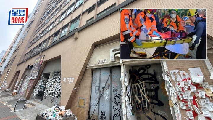 肇事工廈已空置逾年。小圖為蕭偉堅送院搶救亡。梁國峰攝