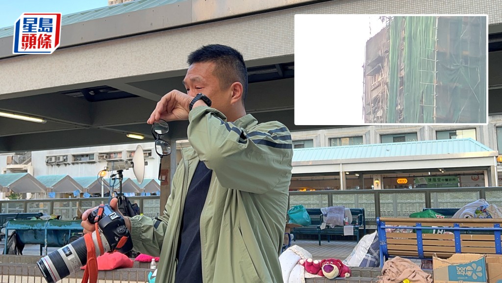 陸先生借用記者長鏡頭遙望居所，見家園盡毀不禁傷心落淚。蔡楚輝攝