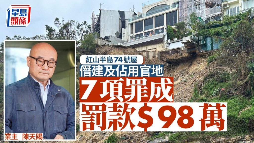 紅山半島74號屋業主僭建及佔用官地 7項傳票罪成 判罰款98萬元
